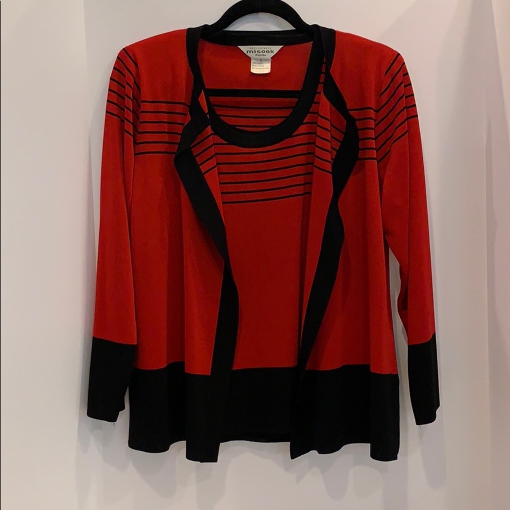 Misook Petite Red Black Sweater Set SZ XS & Small
